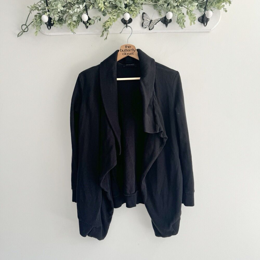 AllSaints Open Waterfall Cardigan Cowl Zippered Neck Black Small